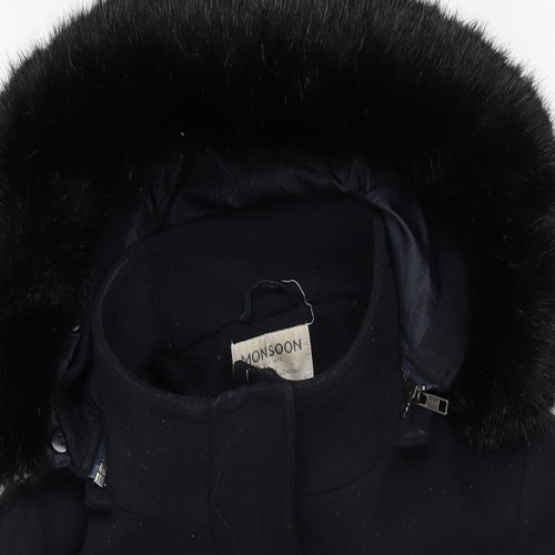 Monsoon Womens Blue Overcoat Coat Size 16 Zip