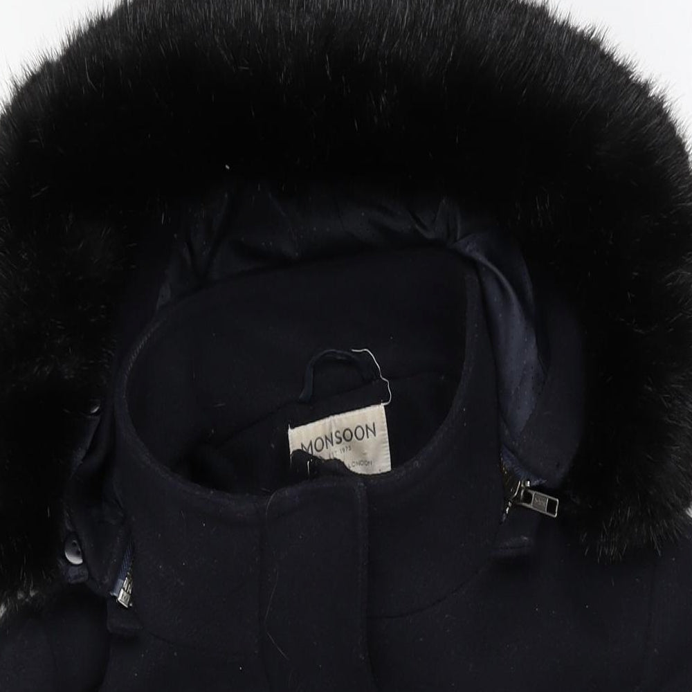 Monsoon Womens Blue Overcoat Coat Size 16 Zip