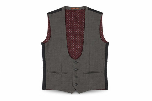 Front view of Next men’s grey polyester jacket suit waistcoat, size 36, regular