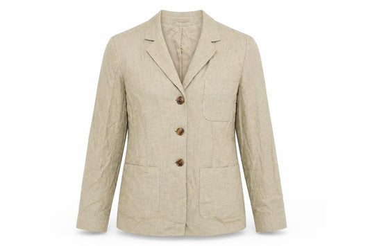 Front view of Classics women’s beige jacket, size UK 12, button