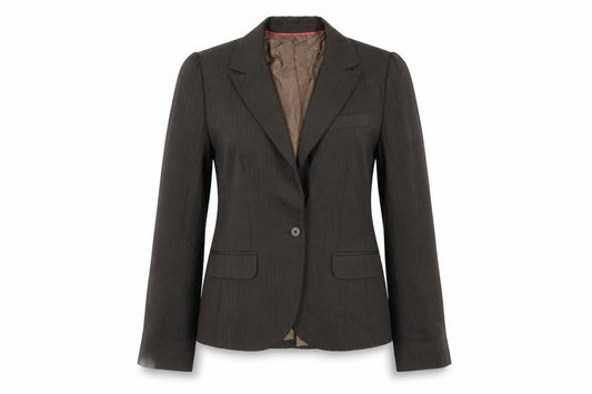 Front view of Oasis women’s brown wool jacket blazer, size UK 12
