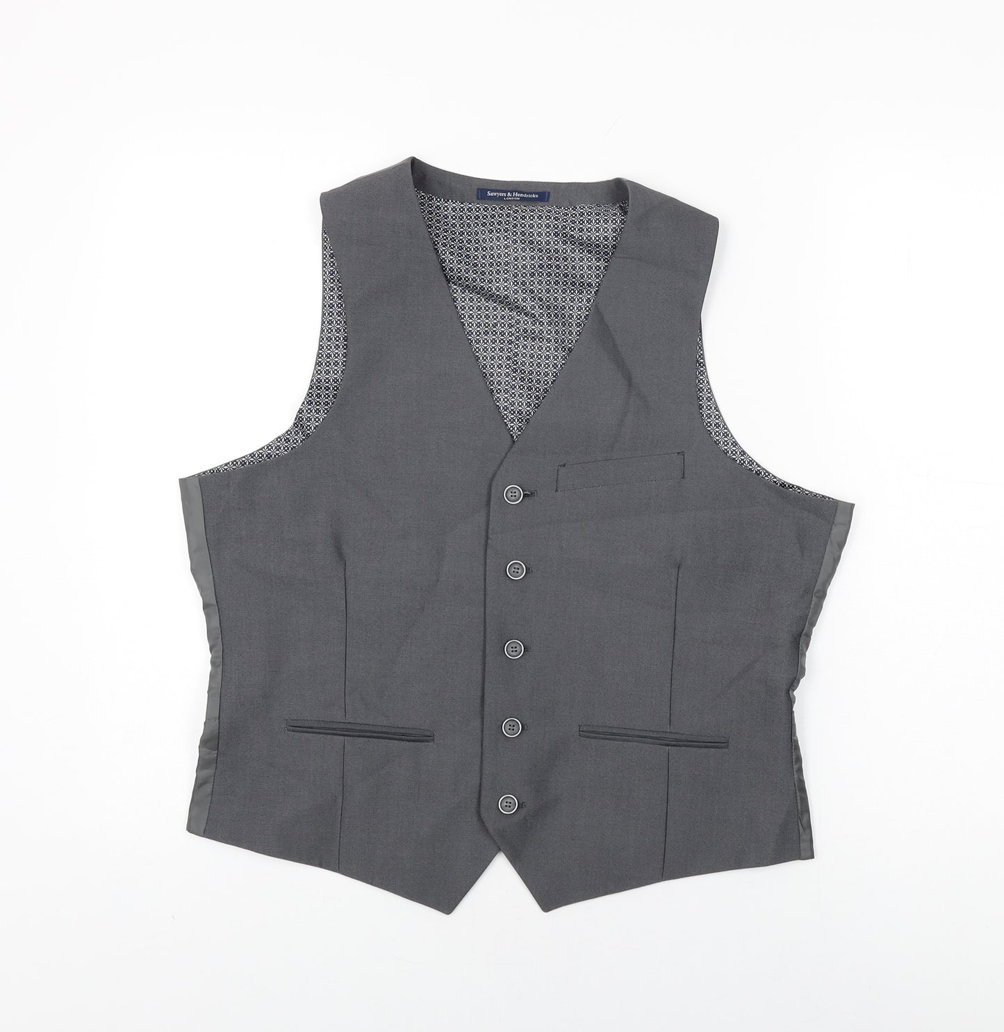 Sawyers & Hendricks Mens Grey Polyester Jacket Suit Waistcoat Size 40 Regular