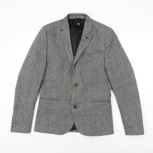 H&M Mens Grey Wool Jacket Suit Jacket Size 36 Regular