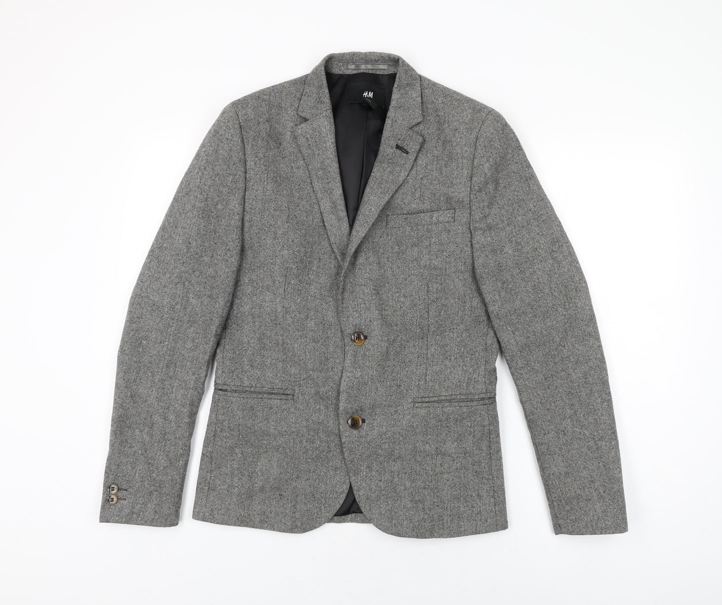 H&M Mens Grey Wool Jacket Suit Jacket Size 36 Regular