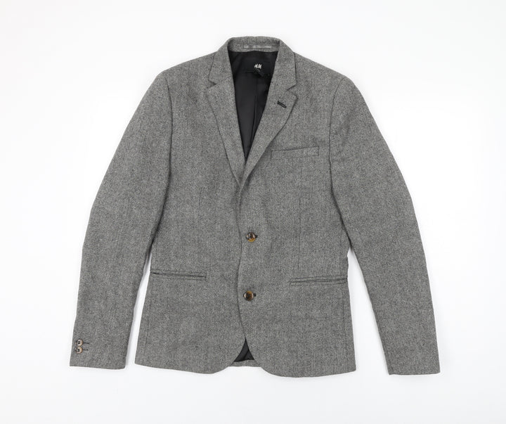 H&M Mens Grey Wool Jacket Suit Jacket Size 36 Regular