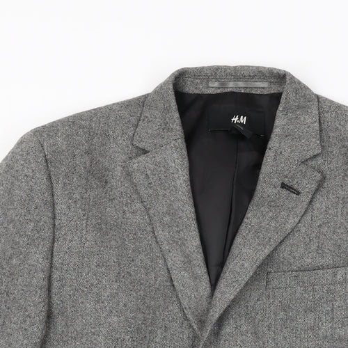 H&M Mens Grey Wool Jacket Suit Jacket Size 36 Regular