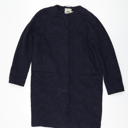 ASOS Womens Blue Floral Overcoat Coat Size 6 Snap