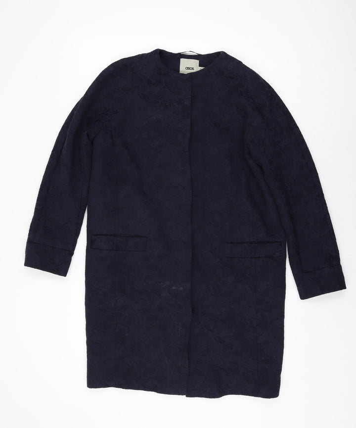 ASOS Womens Blue Floral Overcoat Coat Size 6 Snap