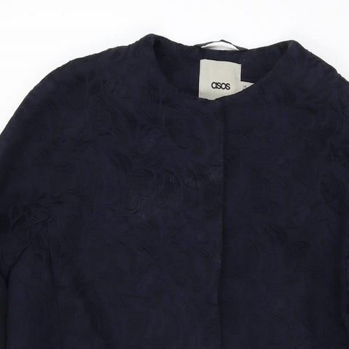 ASOS Womens Blue Floral Overcoat Coat Size 6 Snap