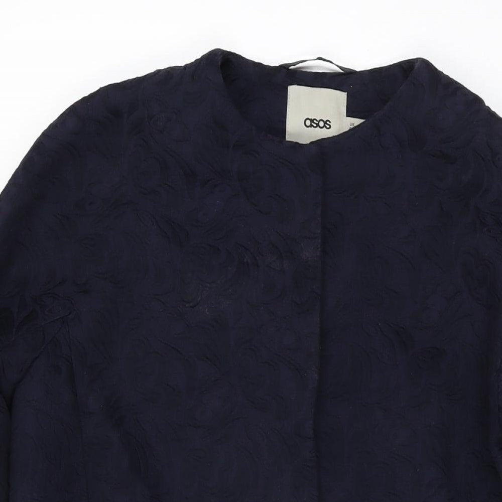 ASOS Womens Blue Floral Overcoat Coat Size 6 Snap