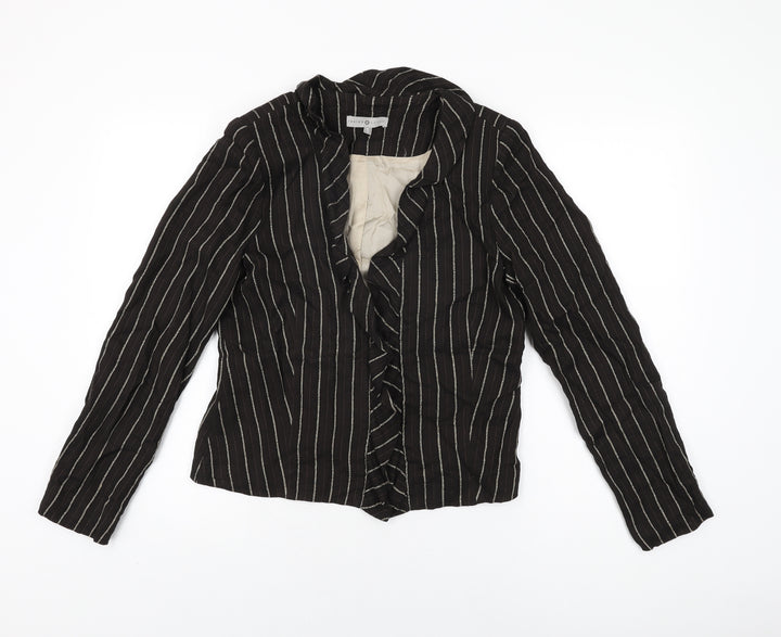 Rosie's L.F.Coll Womens Brown Striped Jacket Size 12 Hook & Eye