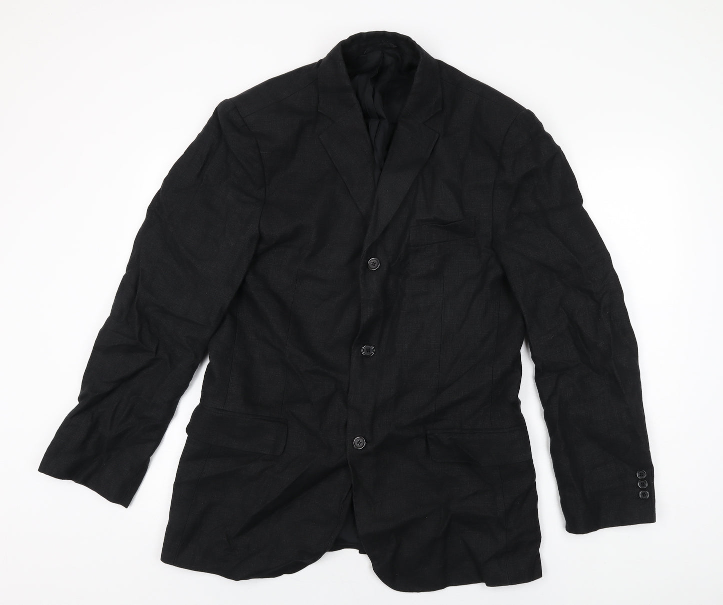 FCUK Mens Black Linen Jacket Suit Jacket Size 40 Regular