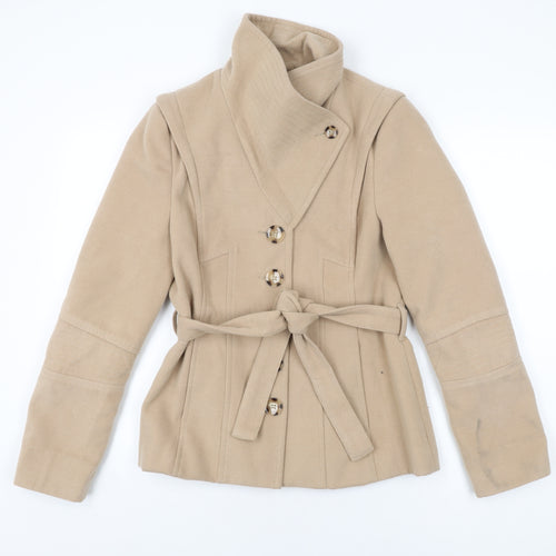 Et Vous Womens Beige Overcoat Coat Size 10 Button