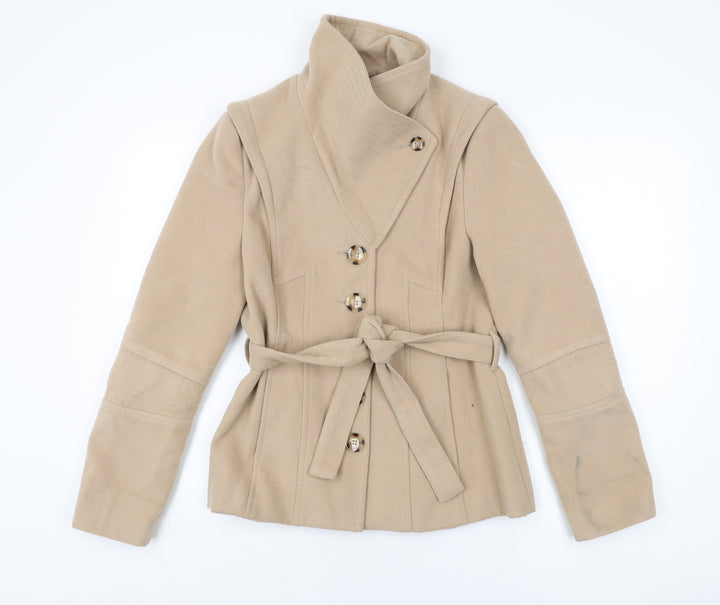 Et Vous Womens Beige Overcoat Coat Size 10 Button