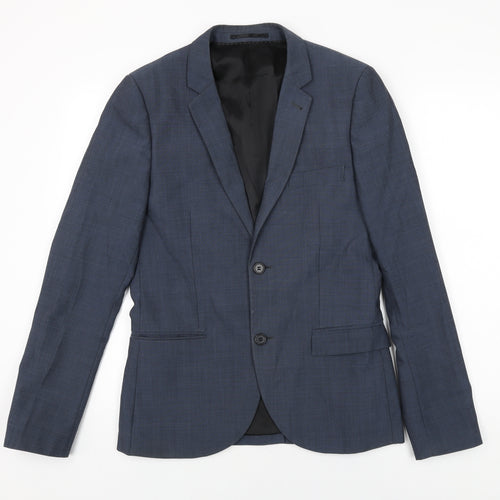 Topman Mens Blue Wool Jacket Suit Jacket Size 36 Regular