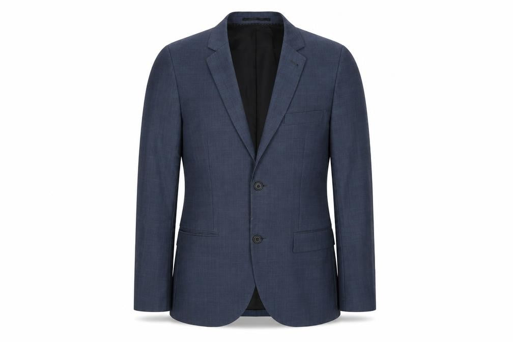 Front view of Topman men’s blue wool jacket suit jacket, size 36, regular