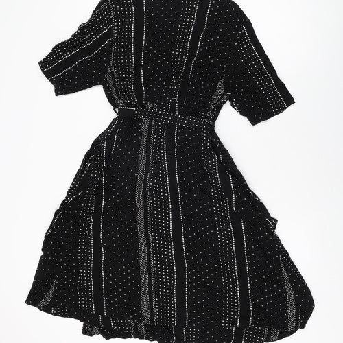 New Look Womens Black Geometric Viscose Wrap Dress Size 10 V-Neck Pullover