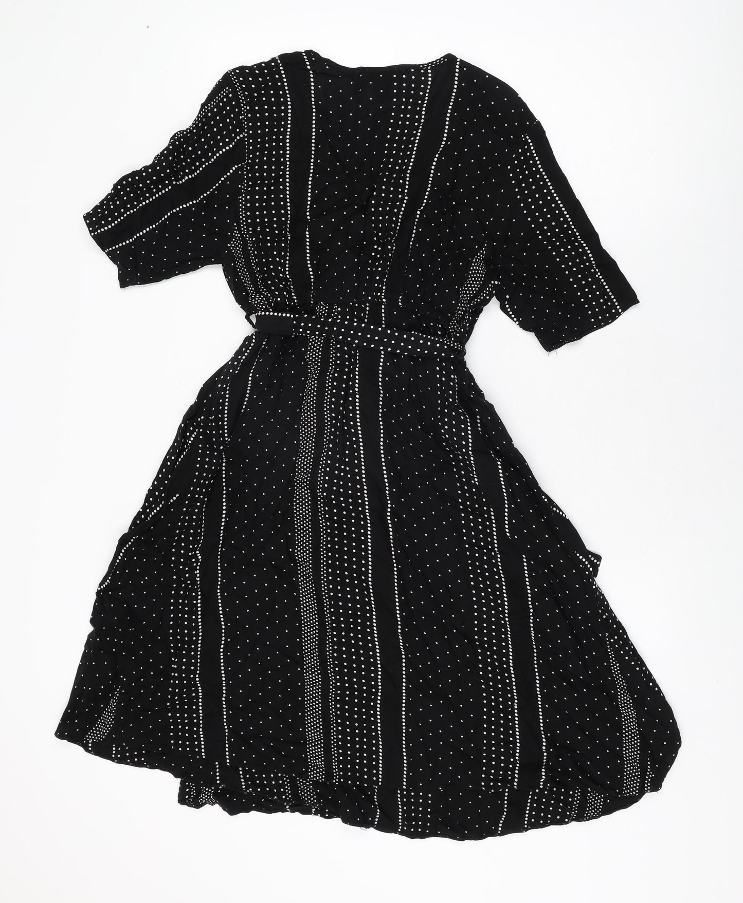 New Look Womens Black Geometric Viscose Wrap Dress Size 10 V-Neck Pullover