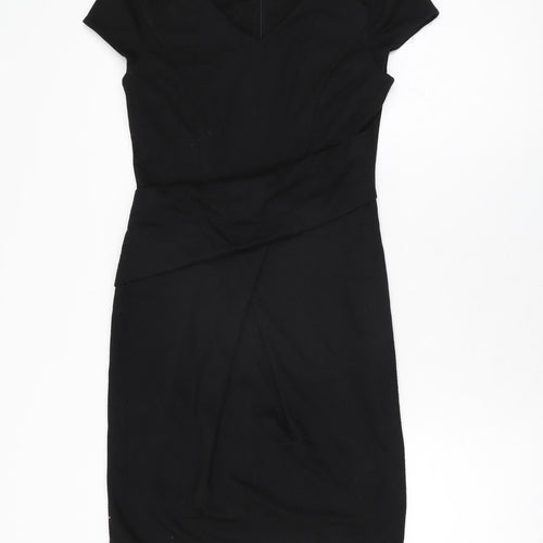 Red Herring Womens Black Polyester Bodycon Size 10 V-Neck Zip