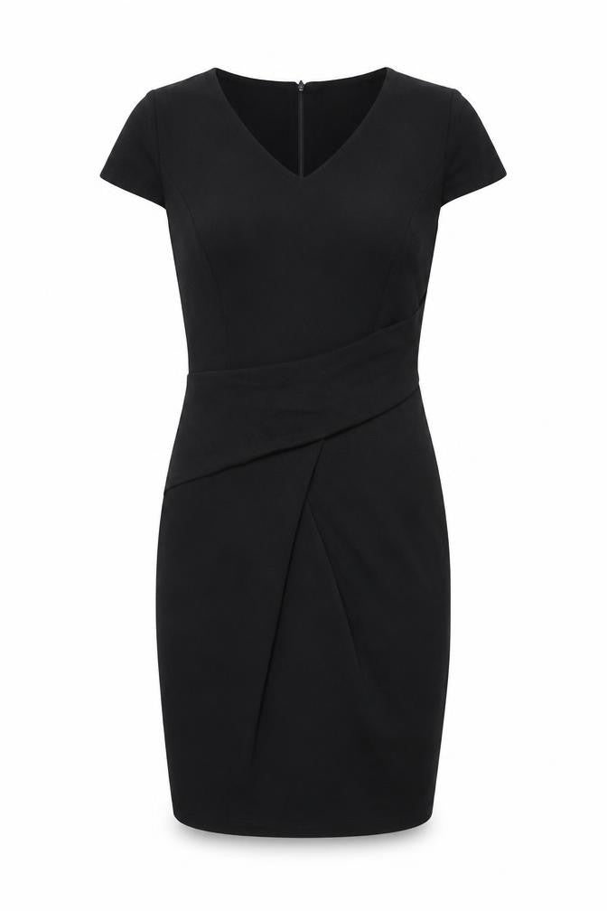 Front view of Red Herring women’s black polyester bodycon, size UK 10, v-neck zip