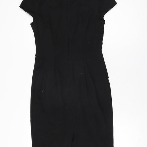 Red Herring Womens Black Polyester Bodycon Size 10 V-Neck Zip