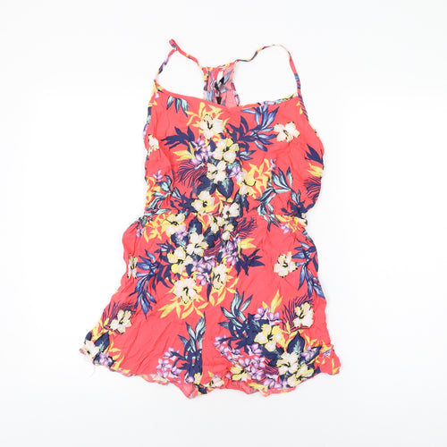 New Look Womens Pink Floral Viscose Playsuit One-Piece Size 10 Button