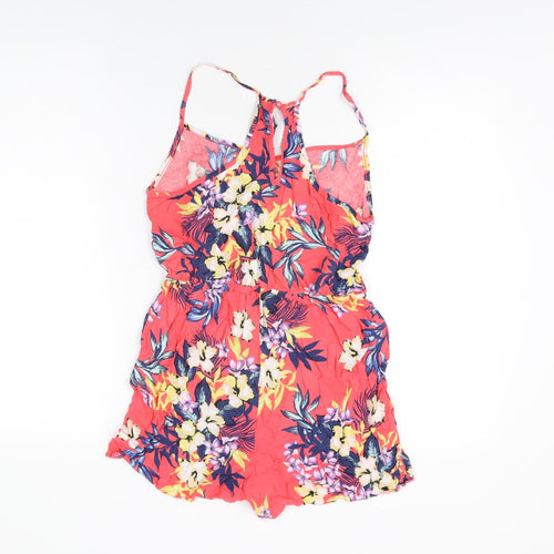 New Look Womens Pink Floral Viscose Playsuit One-Piece Size 10 Button