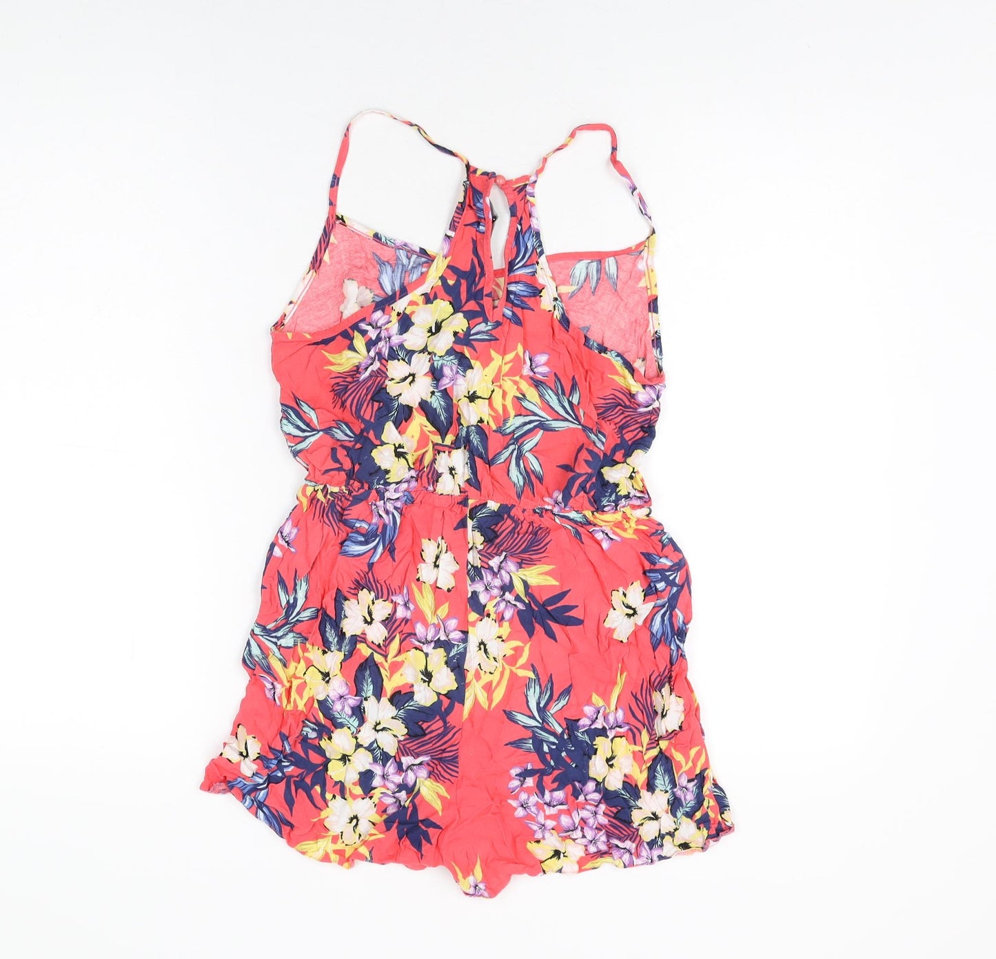 New Look Womens Pink Floral Viscose Playsuit One-Piece Size 10 Button