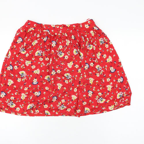 New Look Womens Red Floral Viscose Skater Skirt Size 8 Zip