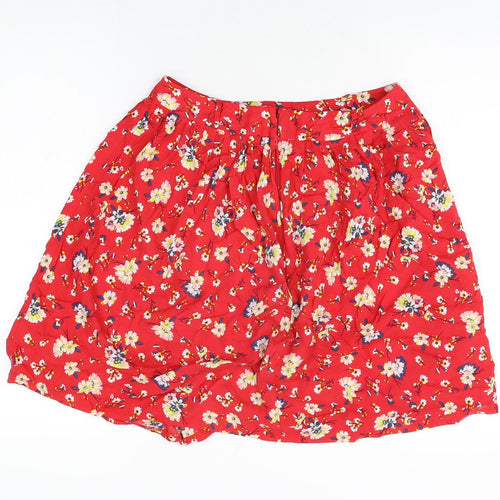 New Look Womens Red Floral Viscose Skater Skirt Size 8 Zip