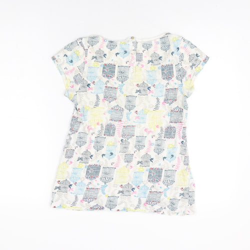 White Stuff Womens White Geometric Cotton Basic T-Shirt Size 8 Scoop Neck