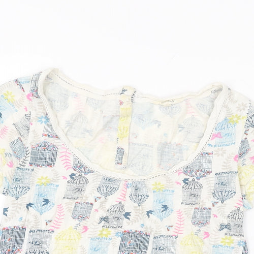 White Stuff Womens White Geometric Cotton Basic T-Shirt Size 8 Scoop Neck