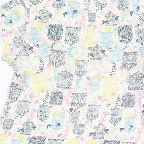 White Stuff Womens White Geometric Cotton Basic T-Shirt Size 8 Scoop Neck