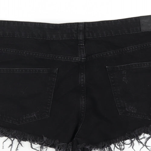 River Island Womens Black Cotton Cut-Off Shorts Size 16 Regular Button