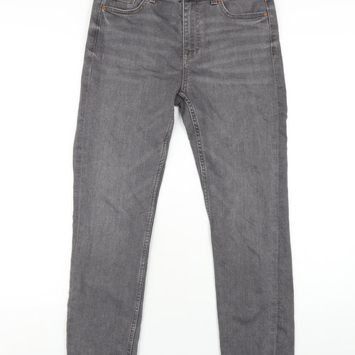 Marks and Spencer Womens Grey Cotton Straight Jeans Size 10 L28 in Slim Zip