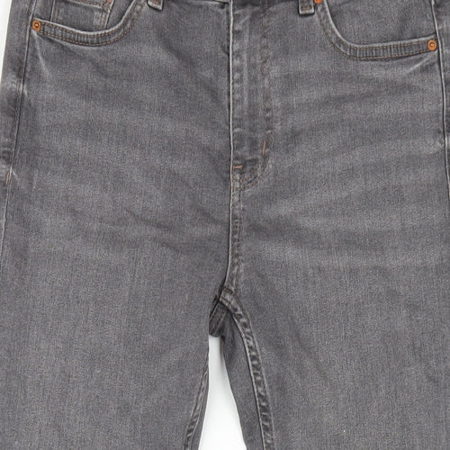Marks and Spencer Womens Grey Cotton Straight Jeans Size 10 L28 in Slim Zip