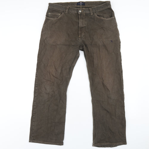 Blue Harbour Mens Brown Cotton Straight Jeans Size 34 in L29 in Regular Zip