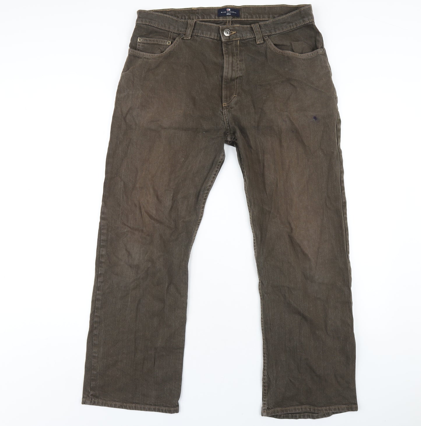 Blue Harbour Mens Brown Cotton Straight Jeans Size 34 in L29 in Regular Zip