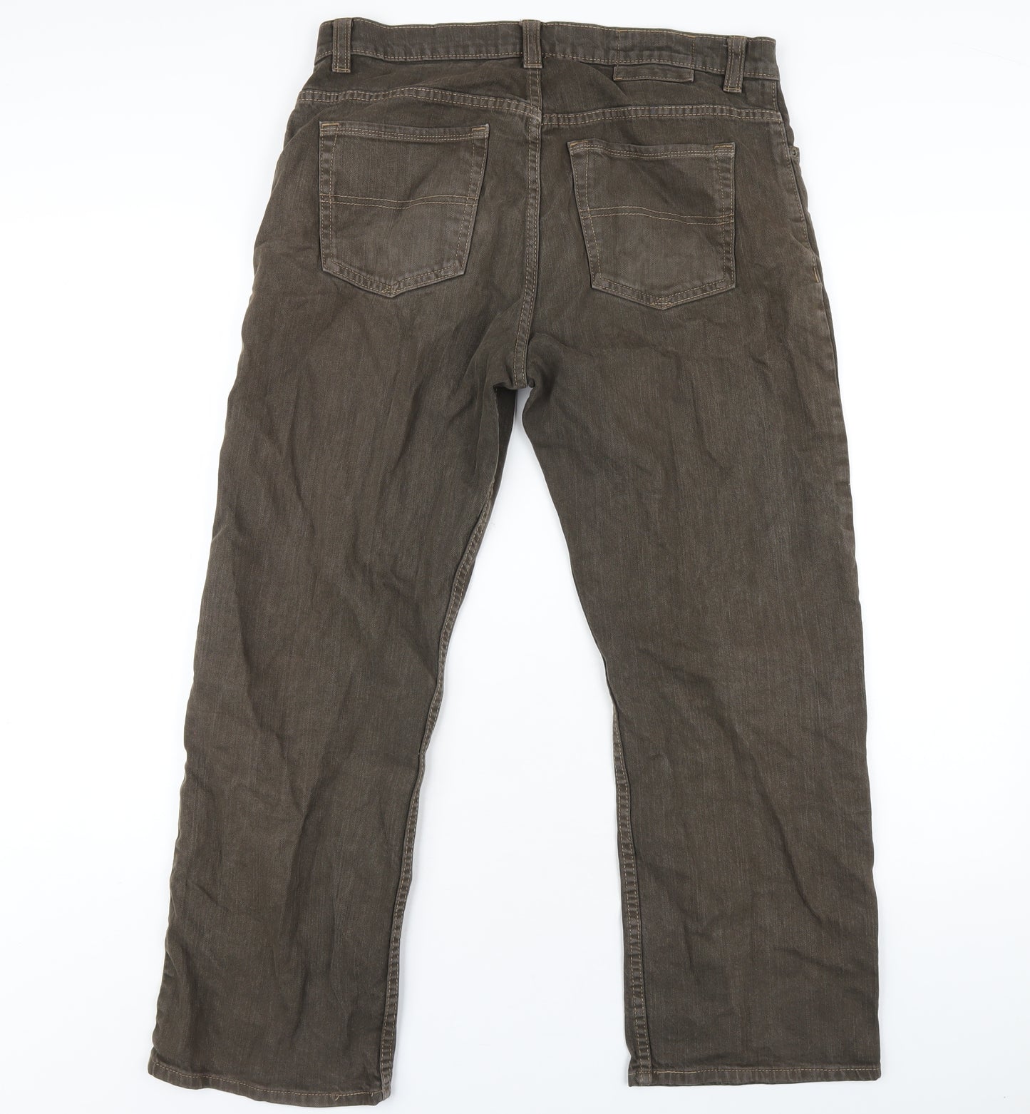 Blue Harbour Mens Brown Cotton Straight Jeans Size 34 in L29 in Regular Zip