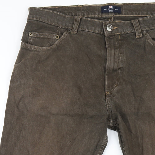 Blue Harbour Mens Brown Cotton Straight Jeans Size 34 in L29 in Regular Zip