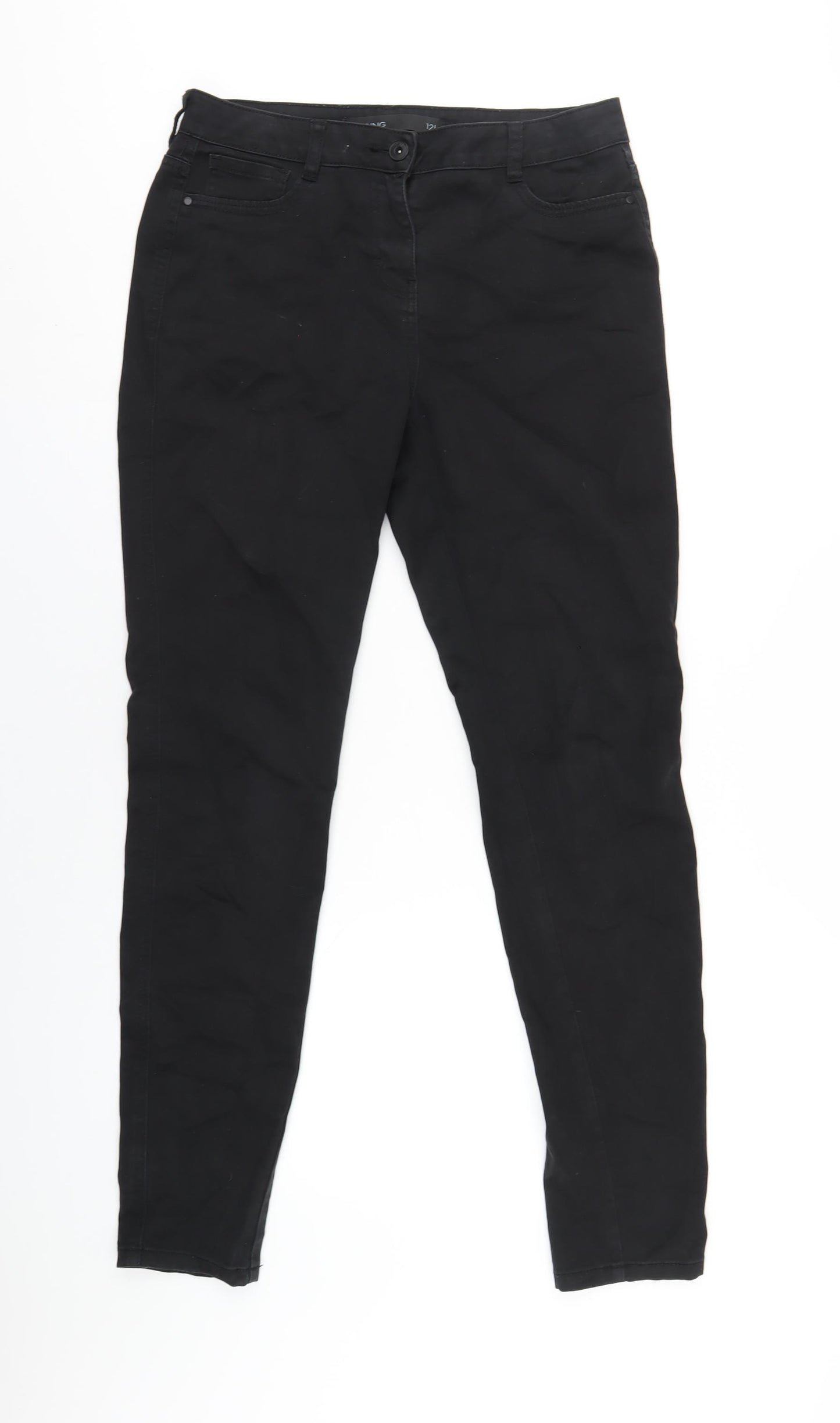 NEXT Womens Black Cotton Skinny Jeans Size 12 L32 in Regular Zip