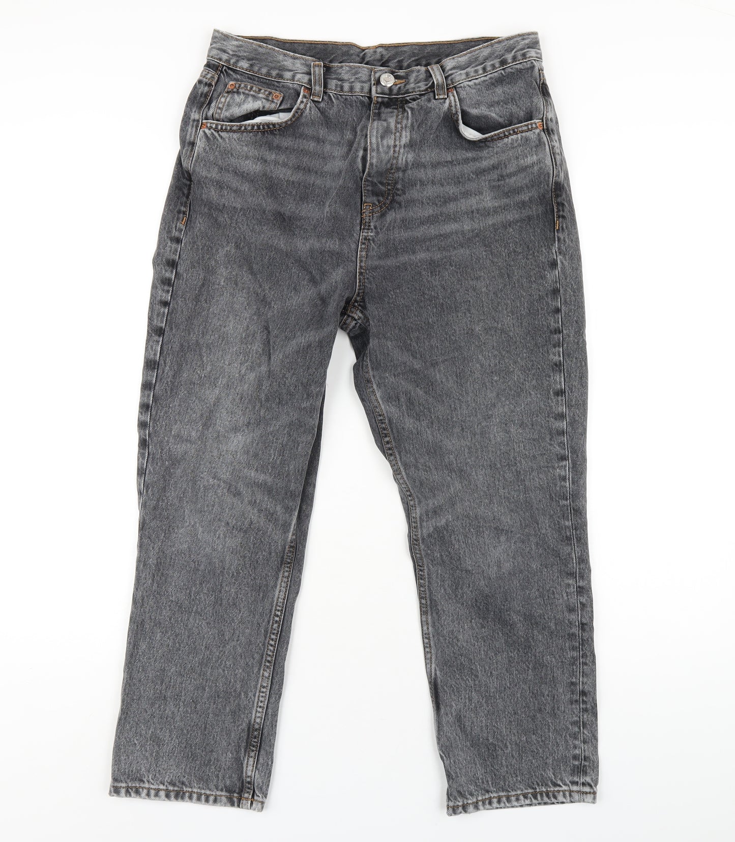 Topshop Womens Grey Cotton Straight Jeans Size 30 in L30 in Regular Button