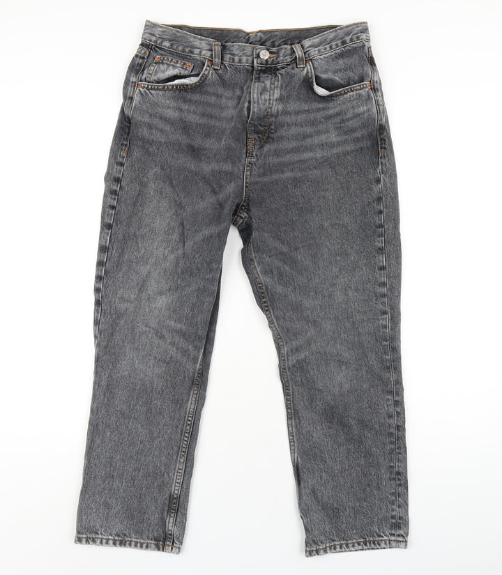Topshop Womens Grey Cotton Straight Jeans Size 30 in L30 in Regular Button