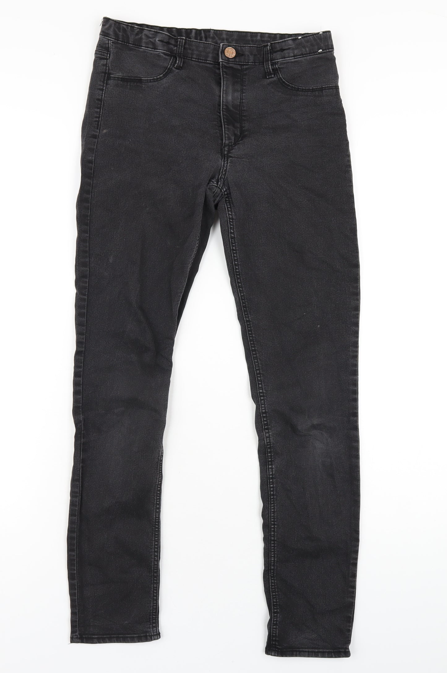 H&M Girls Black Cotton Skinny Jeans Size 13-14 Years L28 in Regular Zip