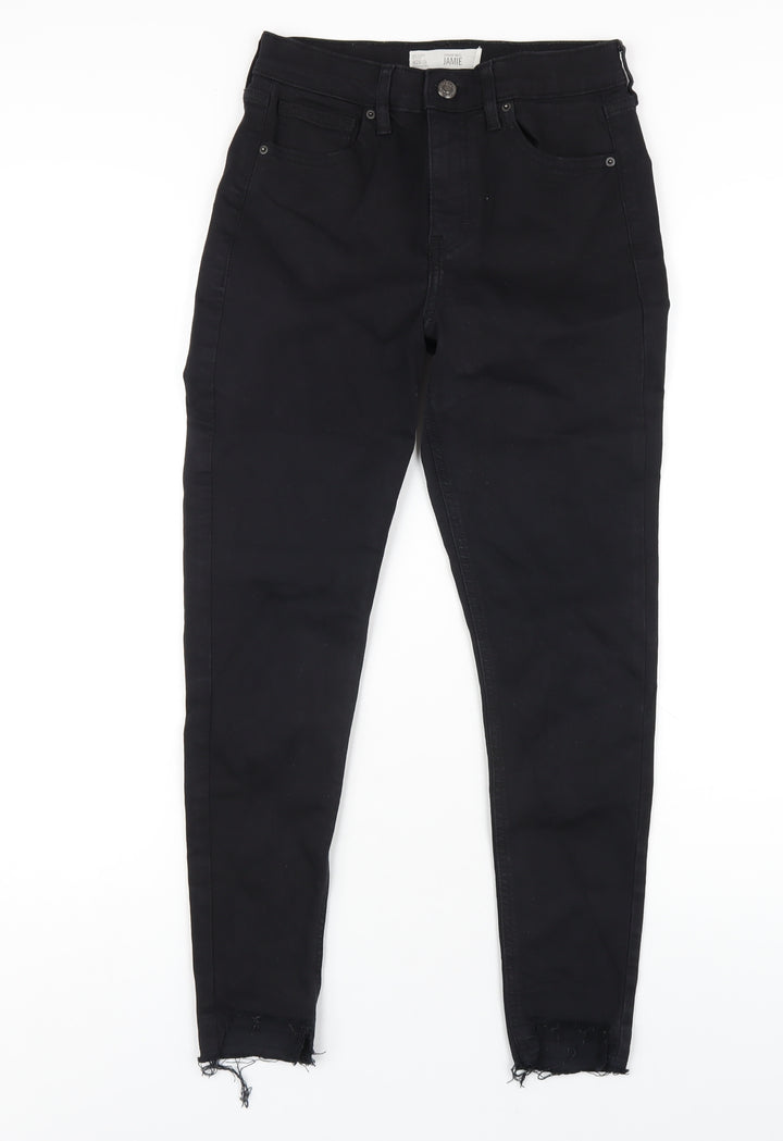 Topshop Womens Black Cotton Skinny Jeans Size 26 in L30 in Regular Zip