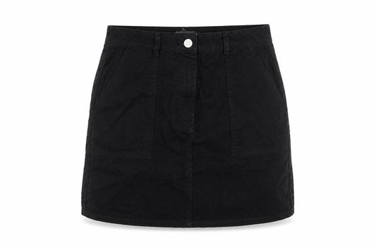 Front view of Papaya women’s black cotton a-line skirt, size UK 10, zip