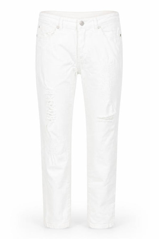 Front view of Toxik3 women’s white cotton skinny jeans, size UK 10, 26-inch leg regular zip