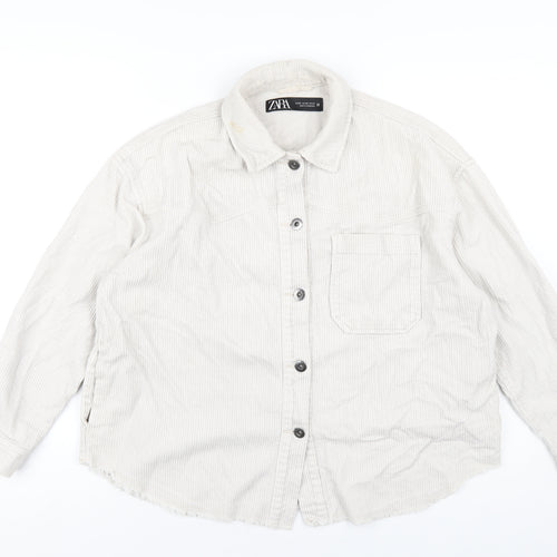 Zara Womens Ivory Cotton Basic Button-Up Size XS Collared