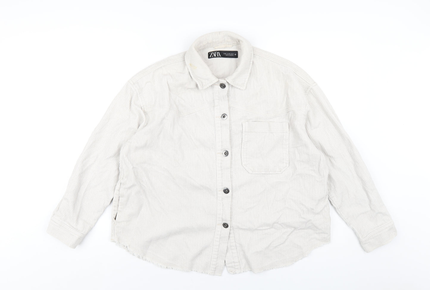 Zara Womens Ivory Cotton Basic Button-Up Size XS Collared