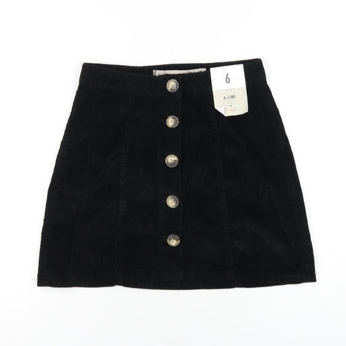Denim & Co. Womens Black Cotton A-Line Skirt Size 6 Button